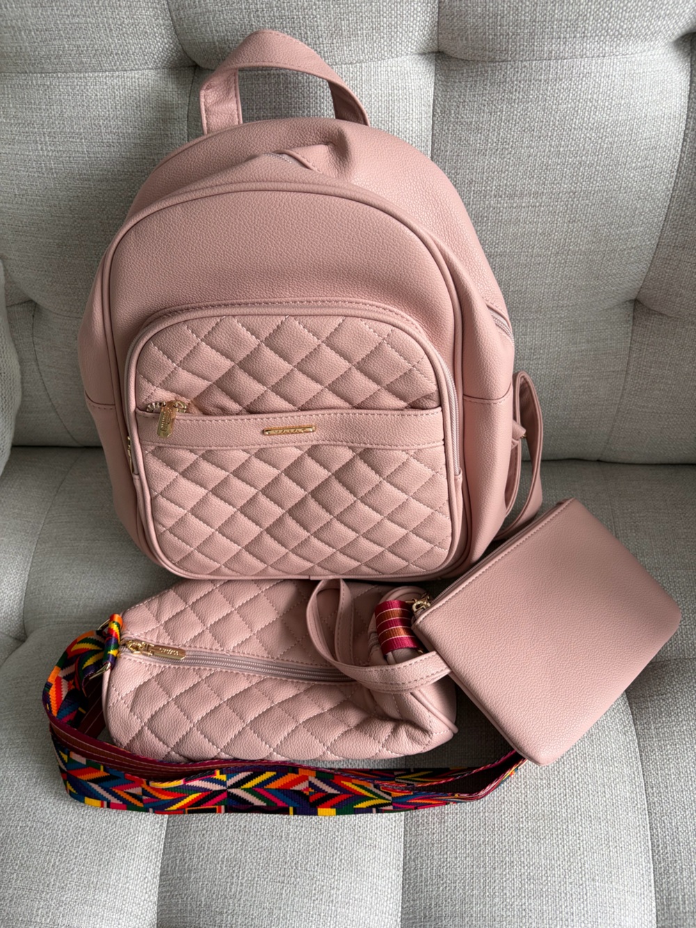 Quilted Pink Women's Backpack Set